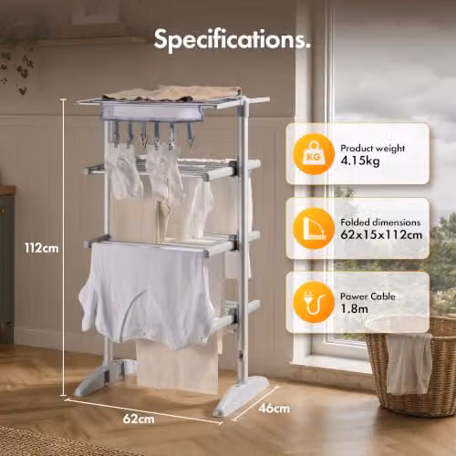 VonHaus 3 Tier Heated Clothes Airer in Grey and Silver – 2