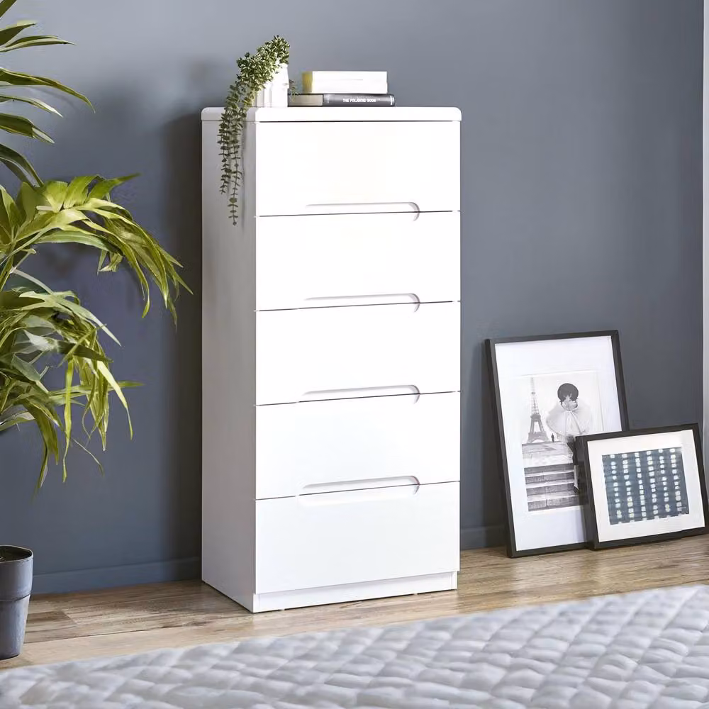 Cheshire Premium Midtown 5 Drawer Narrow Chest in High Gloss White – 2