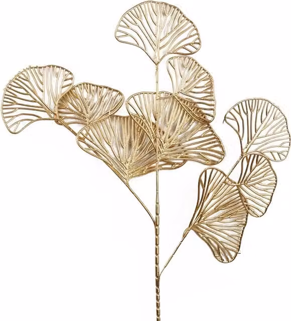 Modern Organic Gold and White Metal Leaf Floral Arrangement Decoration