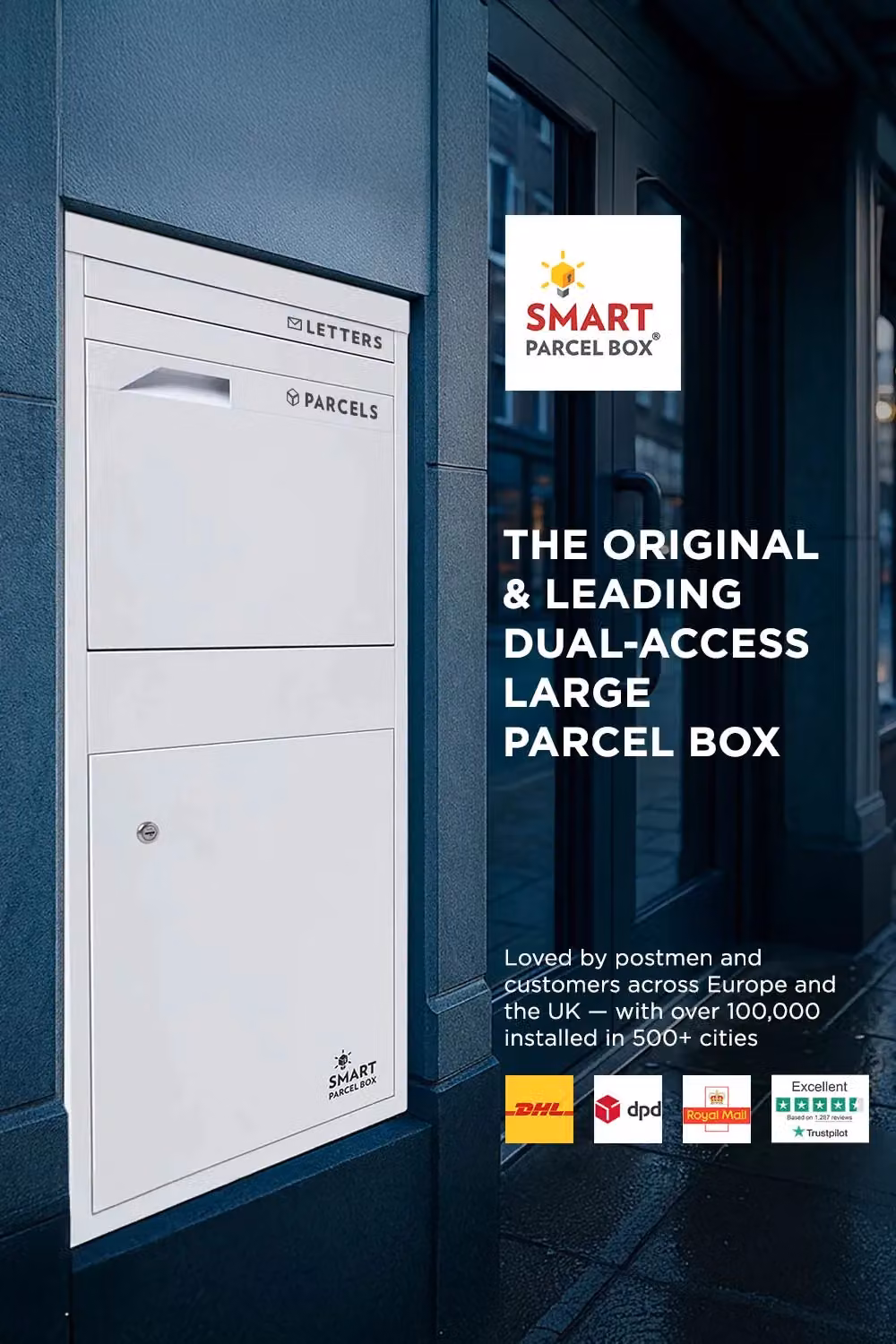 Homescapes Smart Parcel Box Large Front Access Secure Steel Delivery Box in White W/D/H: 102.5 x 41.5 x 102.5 cm – 2