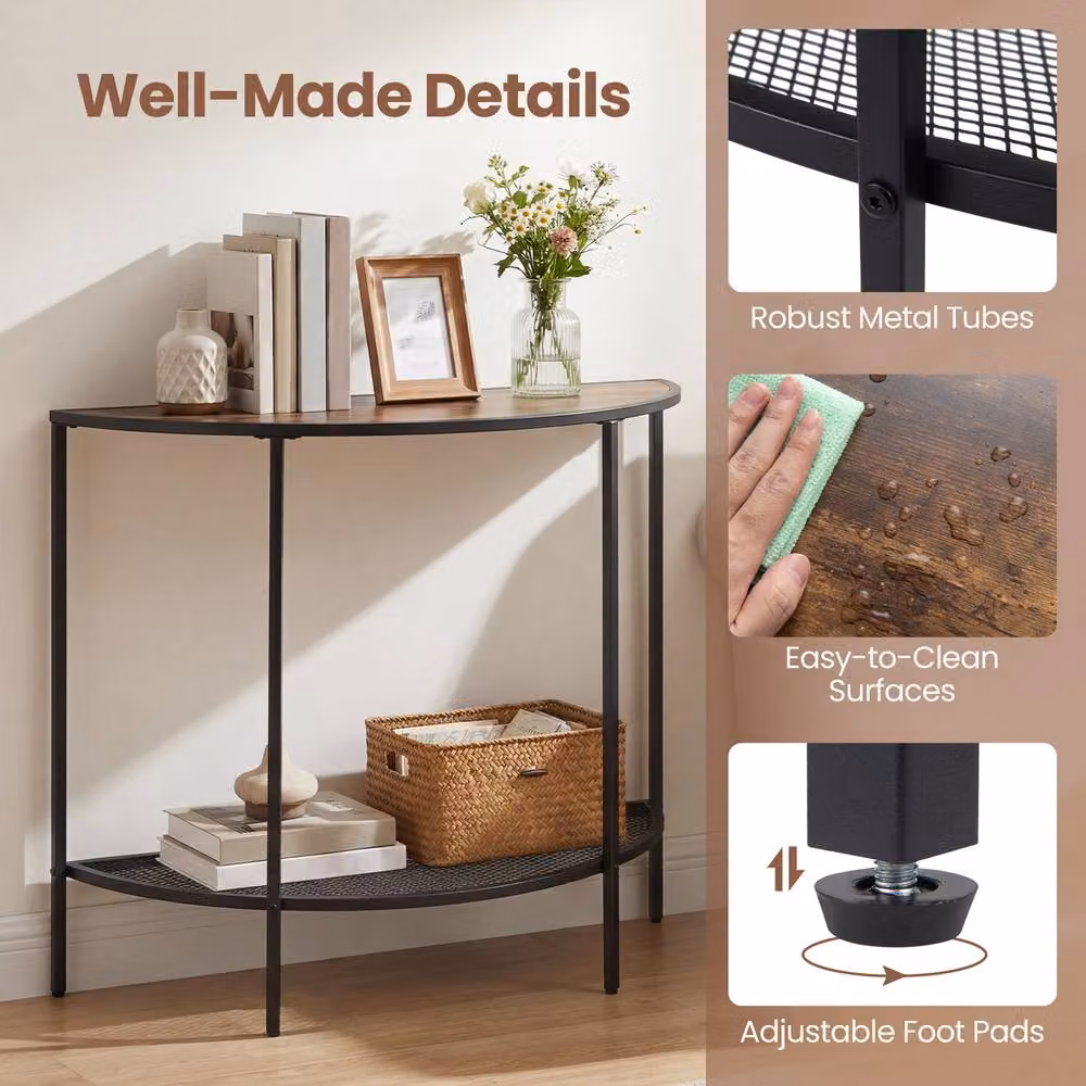 Costway 2 Tier Narrow Entryway Table with Storage Shelf in Brown – 5