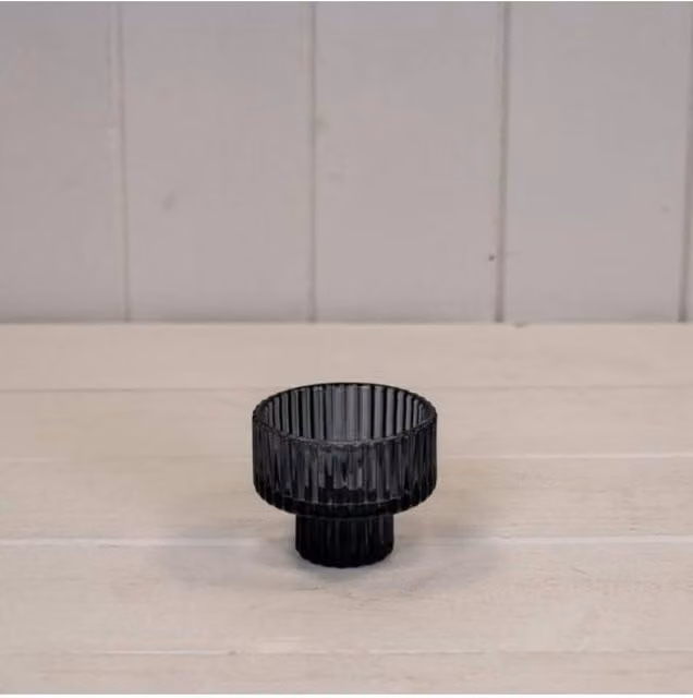 KDMD Modern Round Glass Tealight Candle Holder in Grey and Black