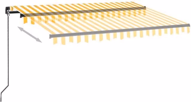 Berkfield Home Manual Retractable Folding Arm Awning with LED, Yellow and White Striped, W: 350 cm, D: 250 cm