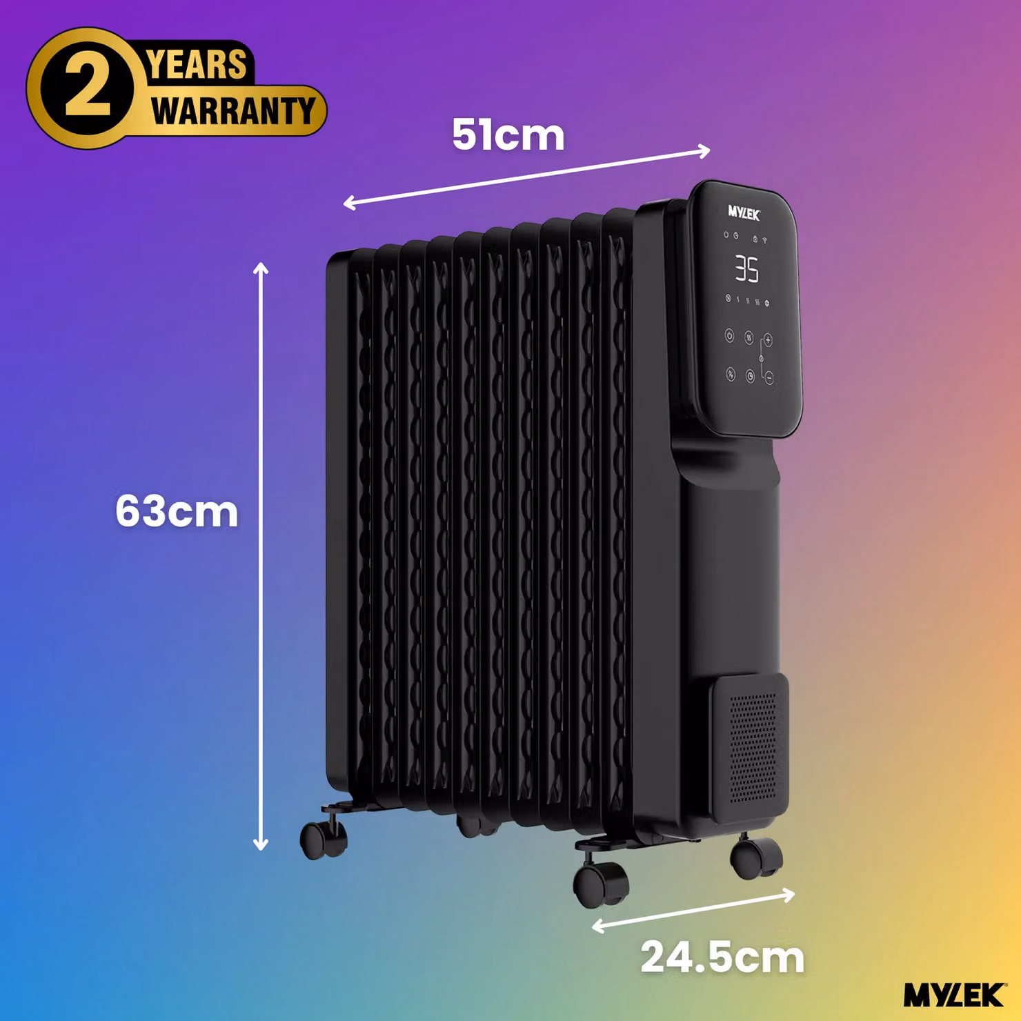 MYLEK 2.5kW Electric Oil Filled Radiator with Wi-Fi Smart App Control in Black – 2