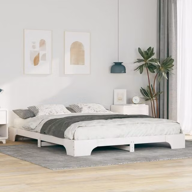 Berkfield Home Floor Bed Frame with Lift Up Storage in White Solid Pine Wood W: 160 cm, D: 220 cm – 1
