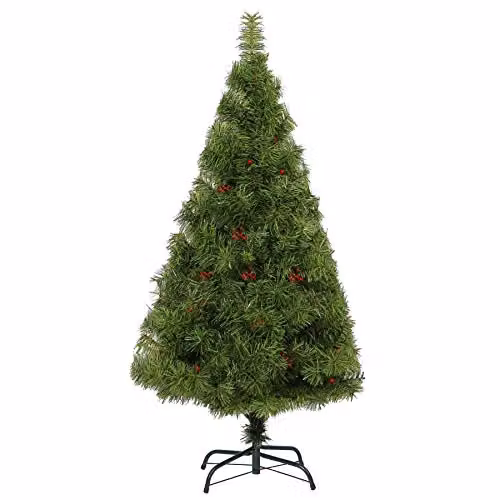 Shatchi 6ft Green and Red Boulder Pine Christmas Tree with Berries – 1