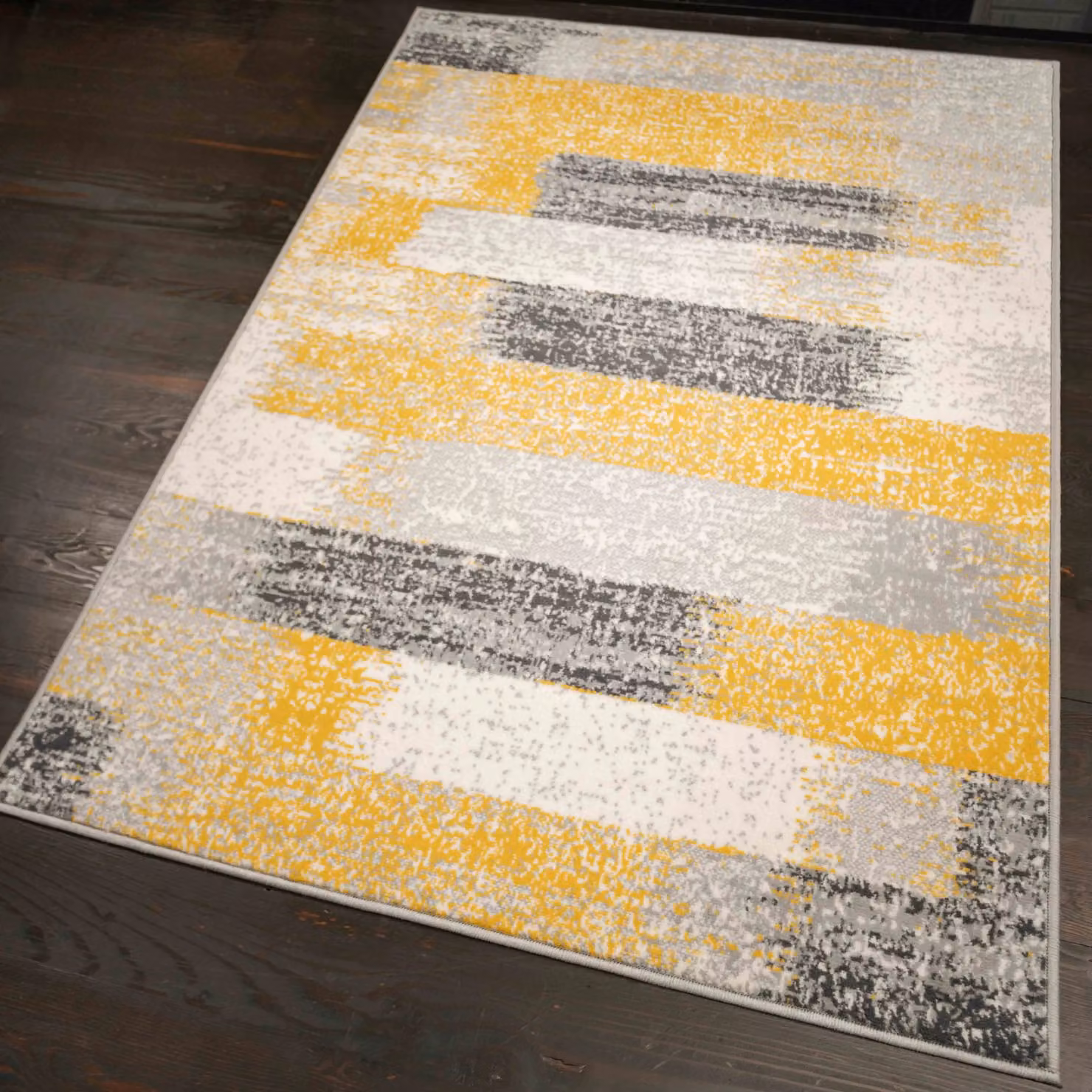 Kukoon Yellow Ochre and Grey Distressed Striped Geometric Patchwork Living Room Area Rug, W: 120 cm, L: 170 cm – 3