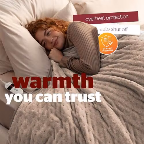 Silentnight Comfort Control Heated Throw Blanket, Luxury Fleece Electric Overblanket in Sand, W/D/H: 120 x 160 cm – 5