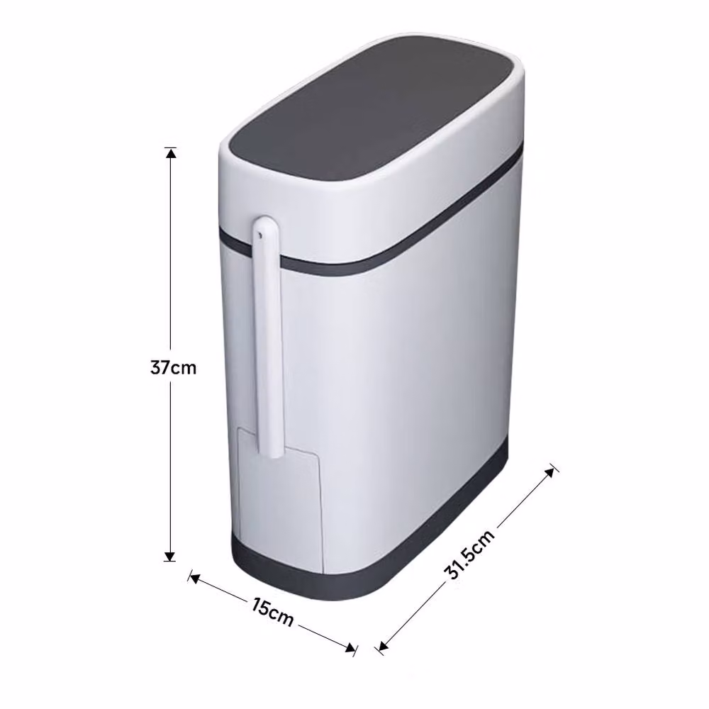Garden Sanctuary Slim White Plastic Covered Trash Can with Built-in Toilet Brush – 3