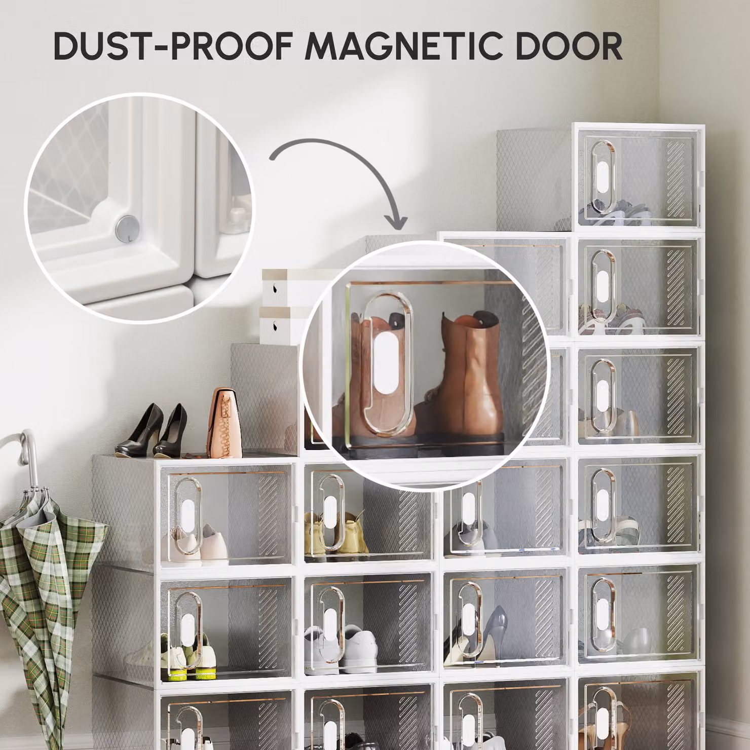 HOMCOM 18-Piece Stackable Transparent Plastic Shoe Storage Box Set with Magnetic Doors for Sizes up to UK 12/EU 46 – 4