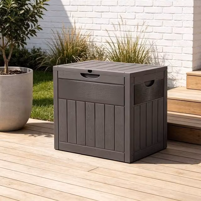 Living and Home 126L Brown Plastic Garden Storage Box with Combination Padlock