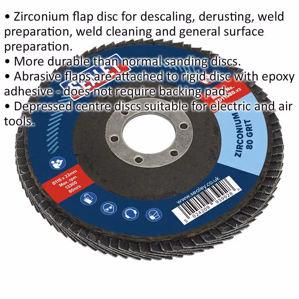Loops 115mm Zirconium Flap Disc with 22mm Bore and 80 Grit for Angle Grinders – 2