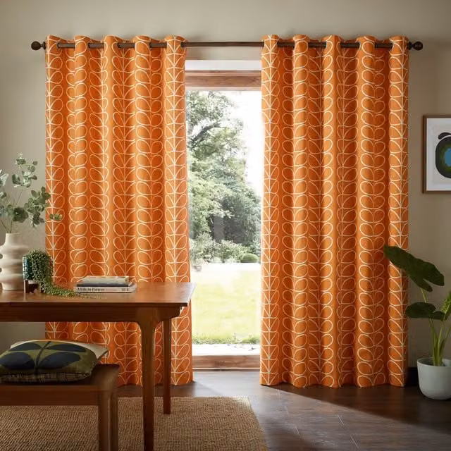 Orla Kiely Linear Stem Graphic Eyelet Curtains in Orange Cotton