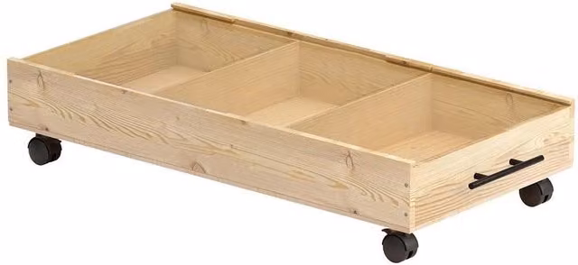 Kelvenix Solid Wood Under-Bed Storage Box on Wheels in Beige