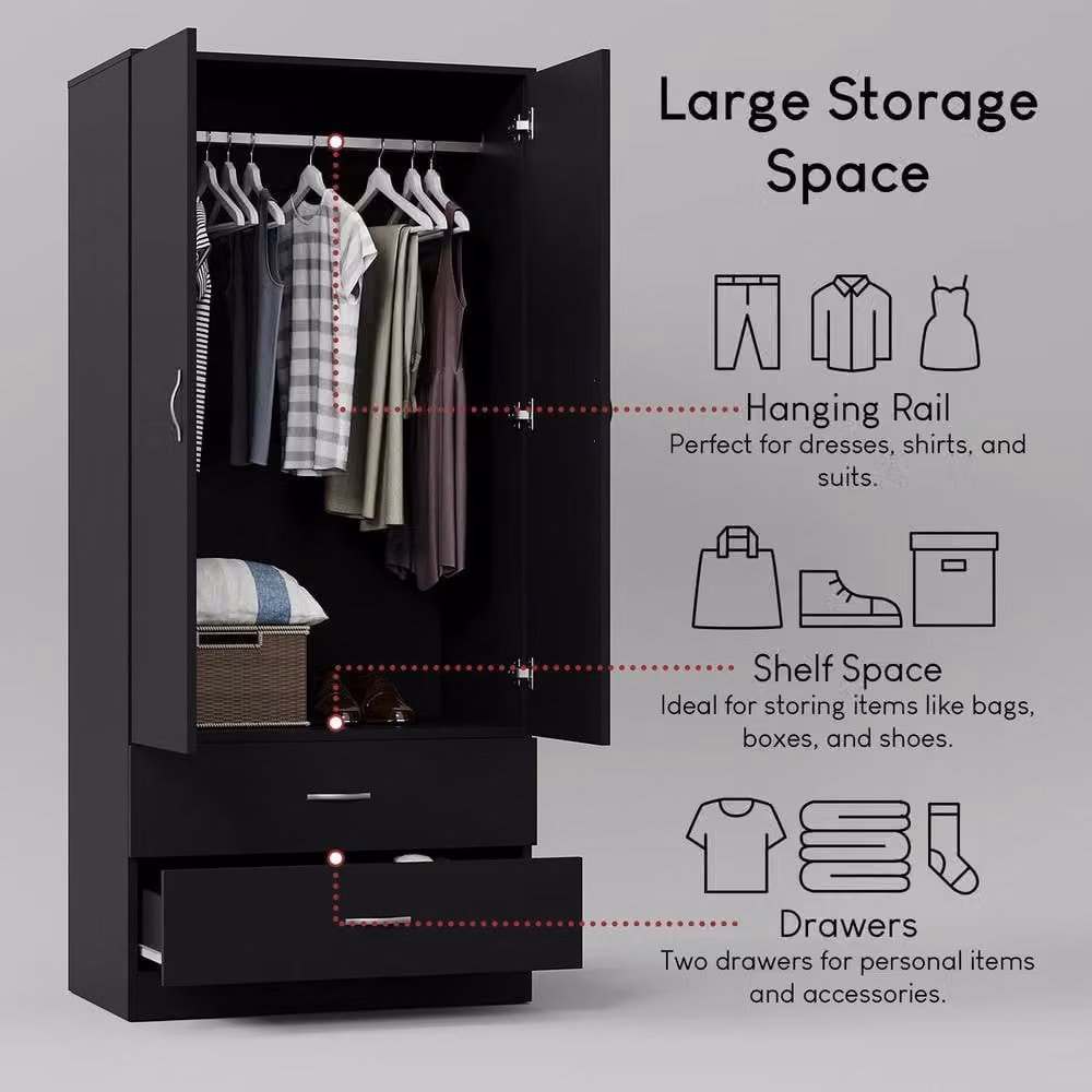 HD Designs Riano Modern 2 Door 2 Drawer Wardrobe in Matt Black – 5