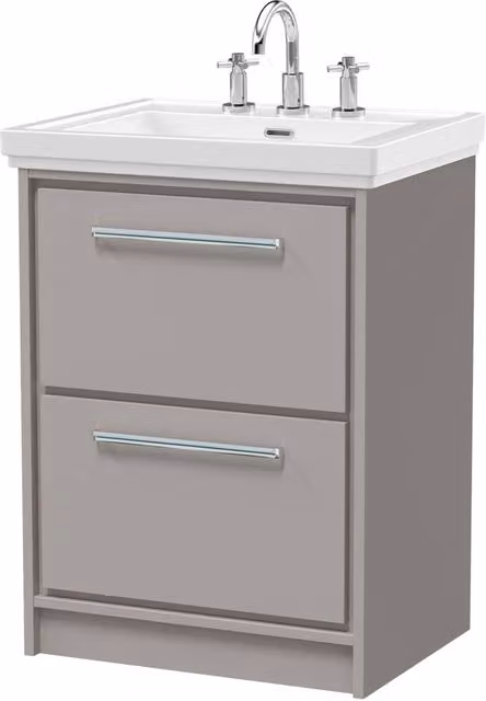 Balterley Modern 2-Drawer Bathroom Floor Vanity Unit with Fireclay Basin, Grey, Width: 60 cm – 1