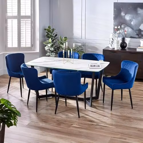 Julian Bowen Luxe Set of 2 Velvet Upholstered Dining Chairs in Blue and Black – 6