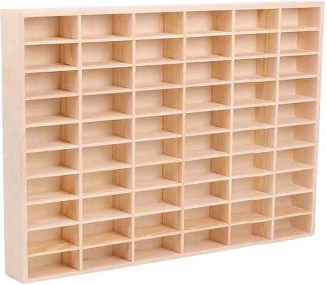 FORGEVIO Wooden Toy Car Display Case with 60 Grids in Natural Brown, W: 58.6 cm, D: 46.8 cm, H: 4.5 cm