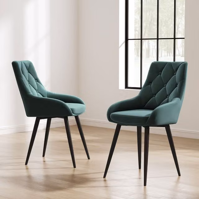 Livingandhome Set of 2 Modern Velvet Upholstered Dining Chairs with Armrests in Green