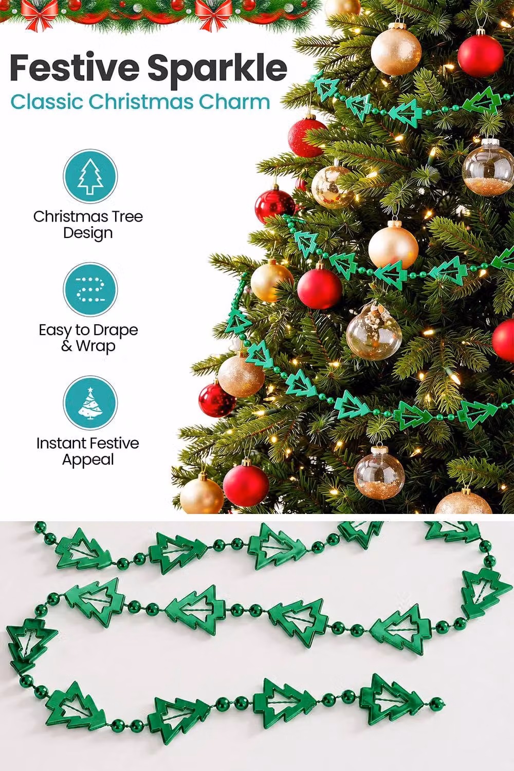Neel Blue 5m Metallic Christmas Tree Bead Garland in Green and Blue – 3