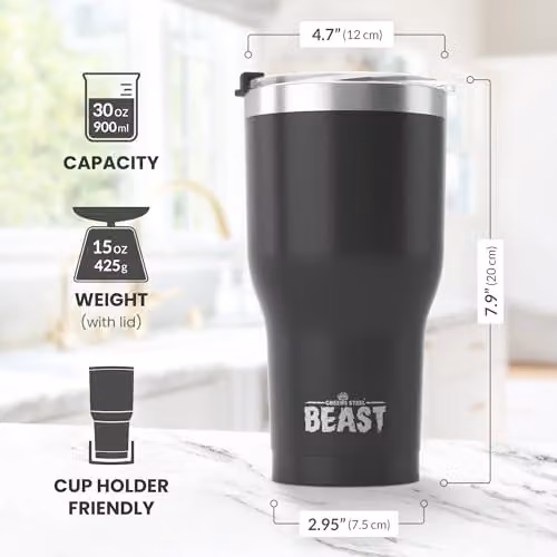Greens Steel Reusable Stainless Steel Vacuum Insulated Tumbler with Lid in Black – 6