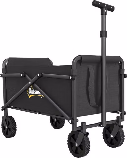 Outsunny 41L Festival Trolley on Wheels, Black Heavy Duty Collapsible Folding Wagon with Adjustable Handle and Carrying Bag – 1