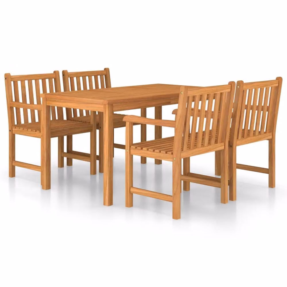 Berkfield Home 5 Piece Solid Teak Wood Garden Dining Set in Brown – 2