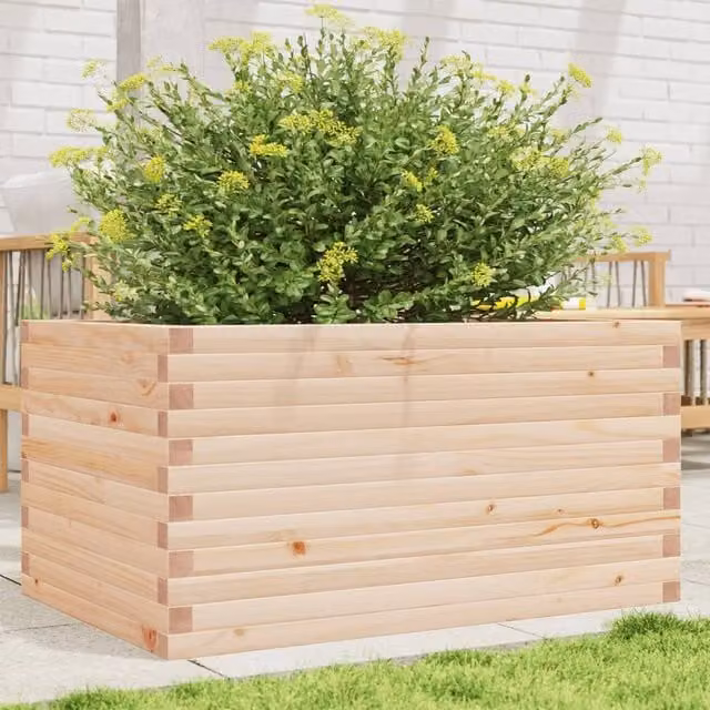 Berkfield Home Garden Planter in Brown Solid Wood, W/D/H: 90 x 60 x 46 cm
