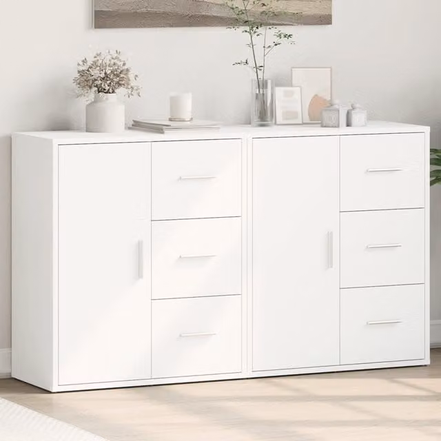 Berkfield Home Set of 2 Modern White Matt Sideboards in Engineered Wood, W/D/H: 60 x 31 x 70 cm