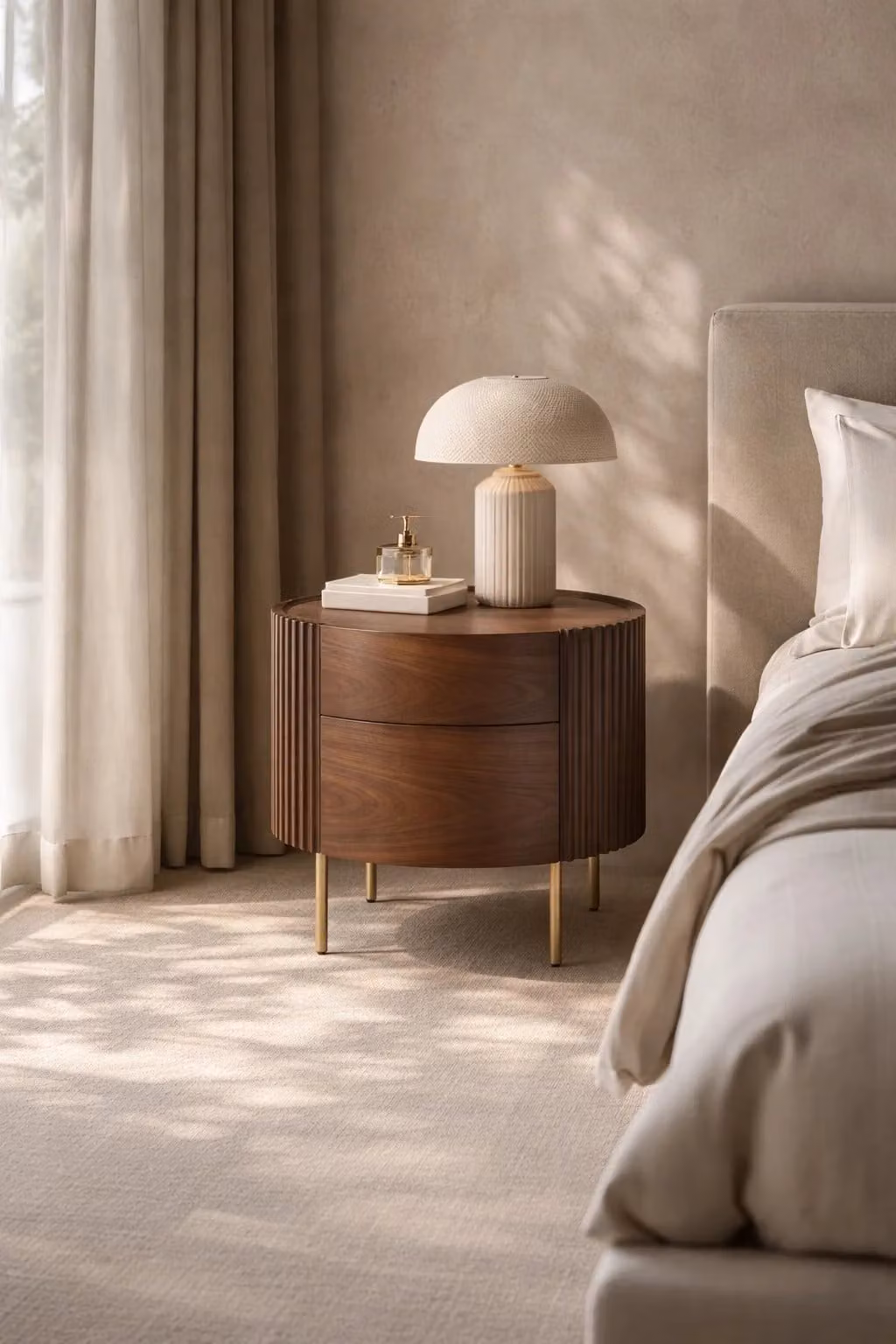 Tommy Franks Modern Walnut and Gold Bedside Table