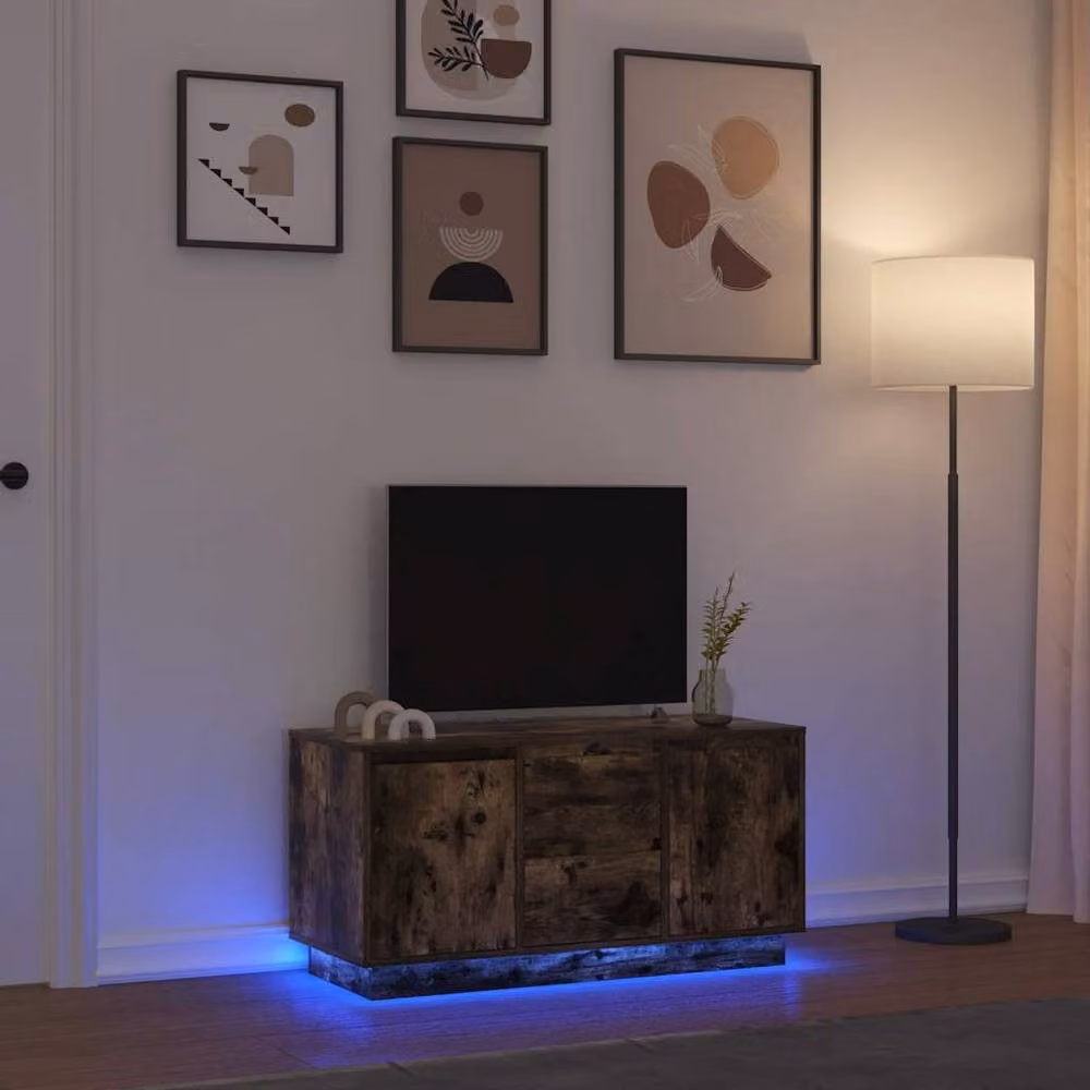 Berkfield Home TV Cabinet with LED Lights in Smoked Oak Brown, W/D/H: 100 x 41 x 50 cm – 2