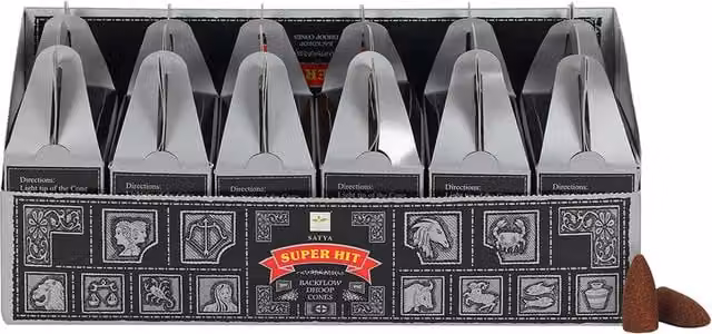 Satya Superhit Backflow Dhoop Cones, Black, 6 Packets, 0.68kg