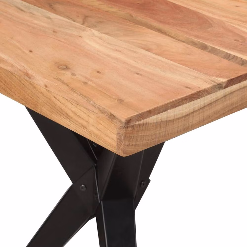 Berkfield Home Beautiful Black Acacia Solid Wood Dining Table W/D/H: 140 x 70 x 76 cm – 3