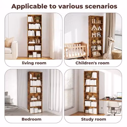 Levede 6-Tier Wooden Bookcase with Adjustable Shelves, Brown, H 178.5 cm x W 24 cm x D 24 cm – 4
