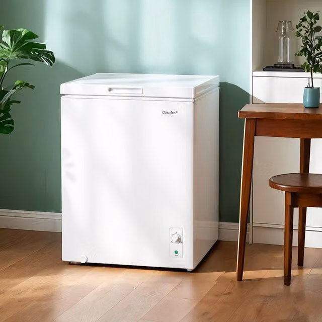 Living Star Compact Freestanding Chest Freezer with Compressor and LED Interior Light, White