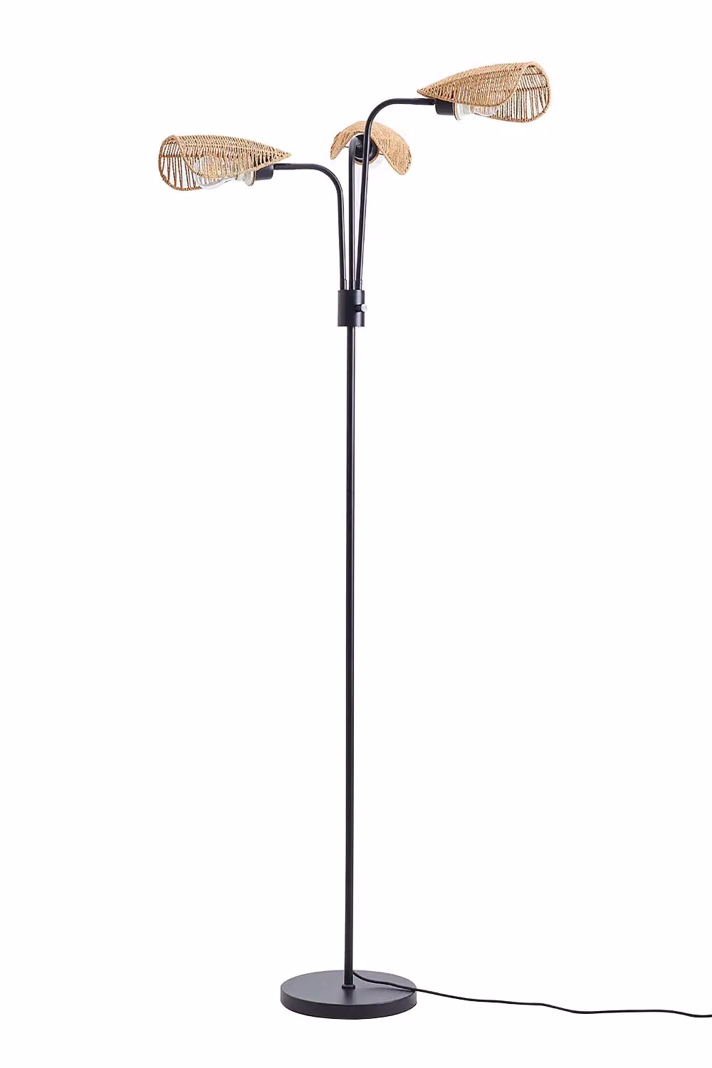 H&O Direct 3-Light Paper Rope String-Wrapped Floor Lamp in Black – 2