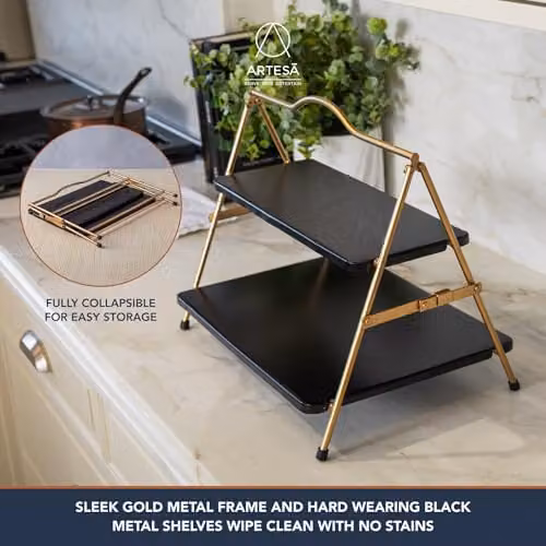 Artesa 2 Tier Metal Serving Stand in Gold and Black, W: 43.0 cm, D: 26.0 cm – 3