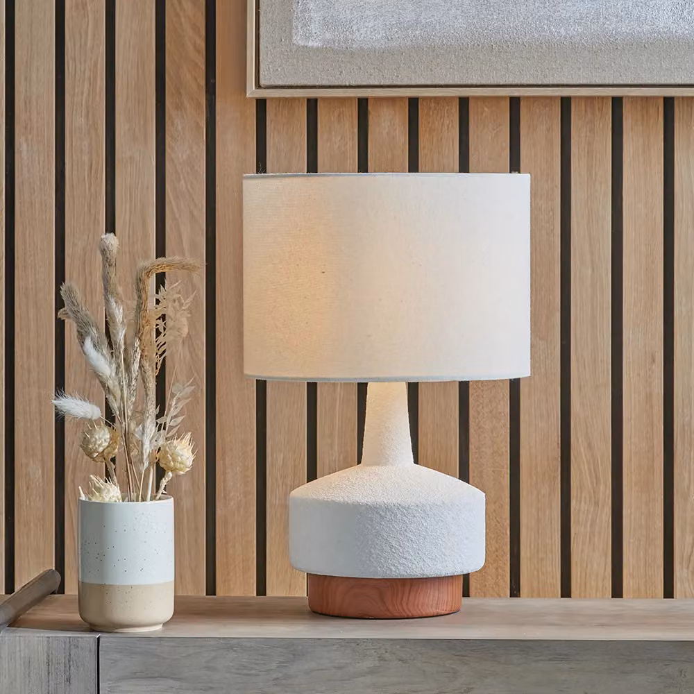 Ruma Elio Set of 2 White and Wood Effect Textured Ceramic Table Lamps – 3