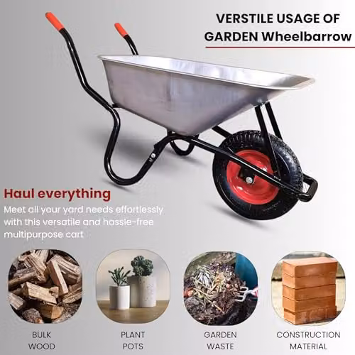 Samuel Alexander Heavy Duty Galvanised Metal Garden Wheelbarrow with Pneumatic Tyre, Silver, 90 Litre, 150kg Capacity, W/D/H: 61.0 x 57.0 x 23.0 cm – 6