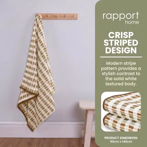 Rapport Home Santa Cruz Striped Cotton Bath Sheets 2 Pack, Beige/Sand/White, W: 90 cm, D: 140 cm, 500GSM – 2
