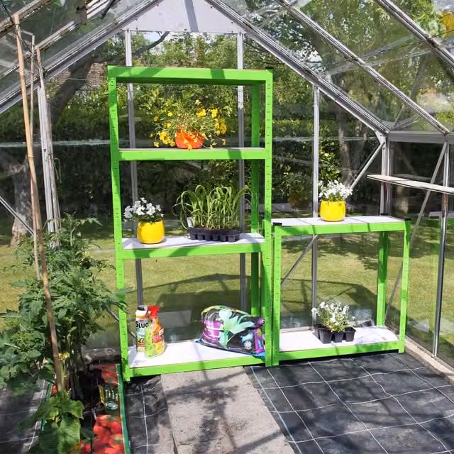 Monster Racking 2x Green Metal Freestanding Garden Racking with Adjustable Shelves