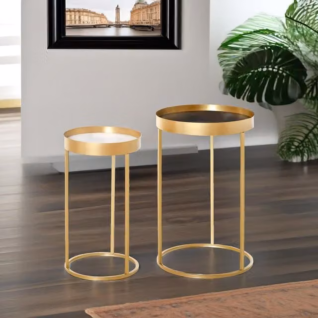 Pirlo Plush Set of 2 Round Nesting Tables with Gold Metal Frame – 1