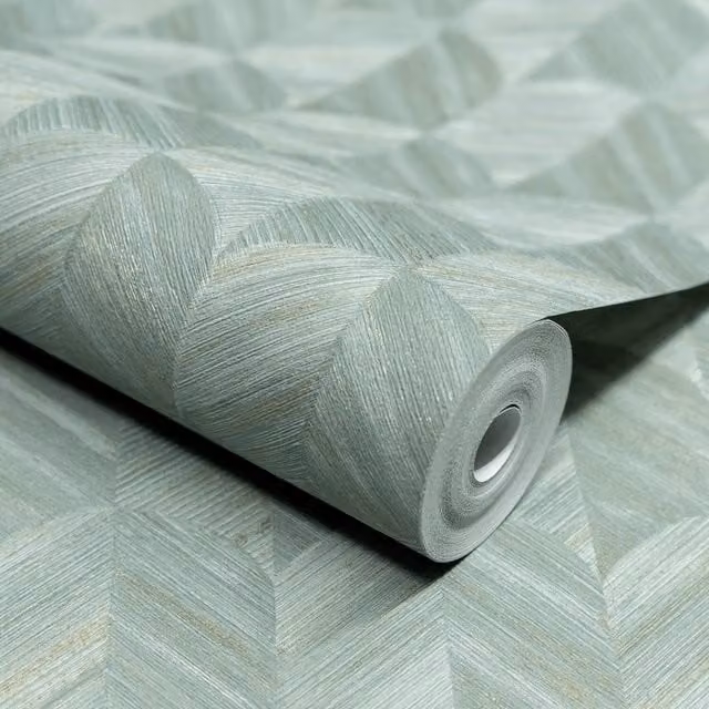 Grandeco Boutique Amber Art Deco Geo Embossed Wallpaper in Turquoise and Petrol