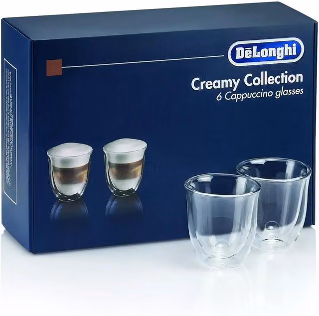 De'Longhi DLSC301 Double Walled Cappuccino Glasses, Pack of 6, Clear – 1