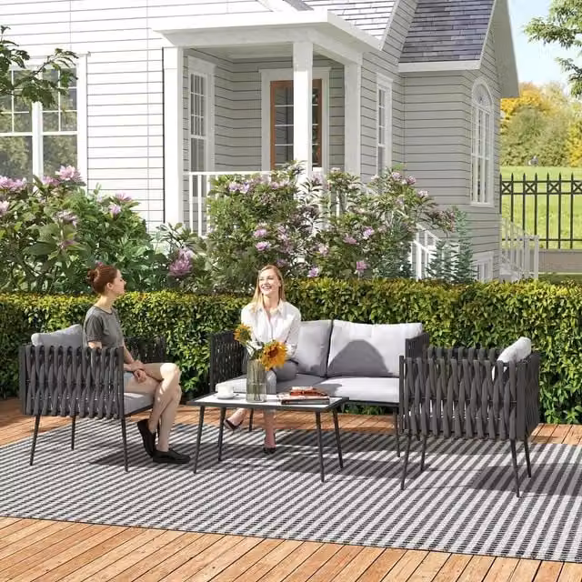 Chilli Kos 4 Piece Modern Grey Rope and Rattan Garden Furniture Set