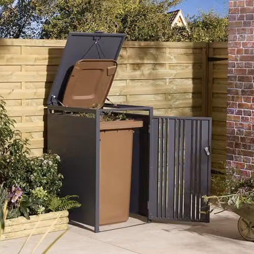 Rowlinsons Wimbledon Single Bin Store in Grey Coated Steel, W: 68.0 cm, D: 30.0 cm, H: 116.5 cm – 2