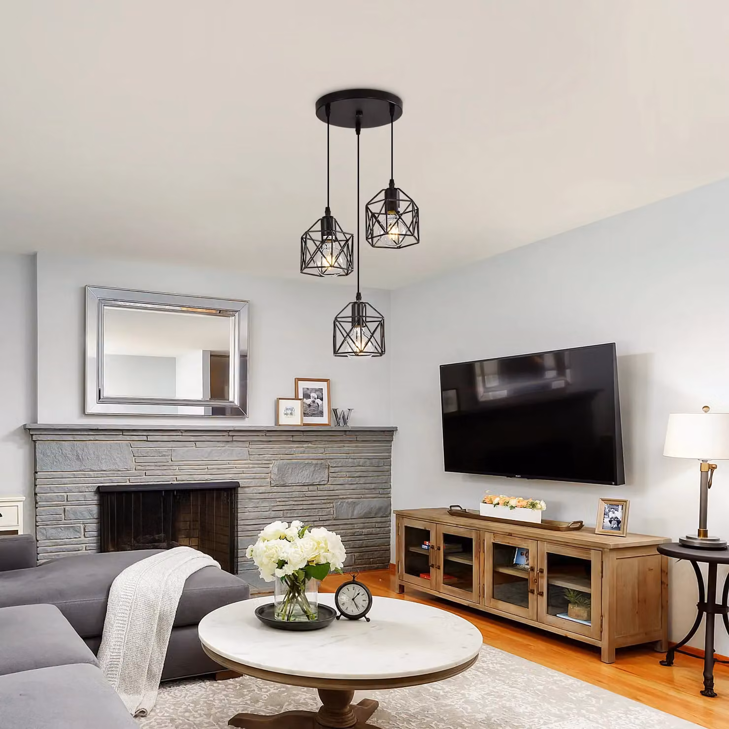 COMELY Three Head E27 Iron Diamond Ceiling Chandelier in Black – 5