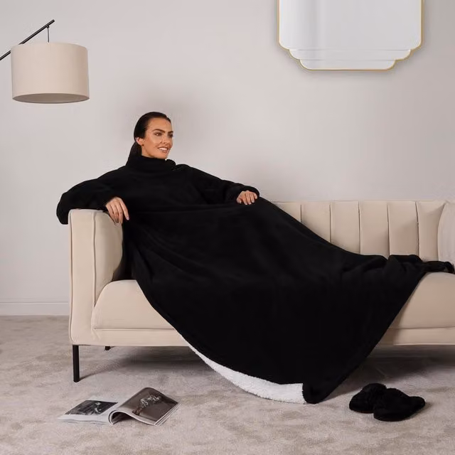 OHS Oversized Wearable Fleece Blanket Throw - Black