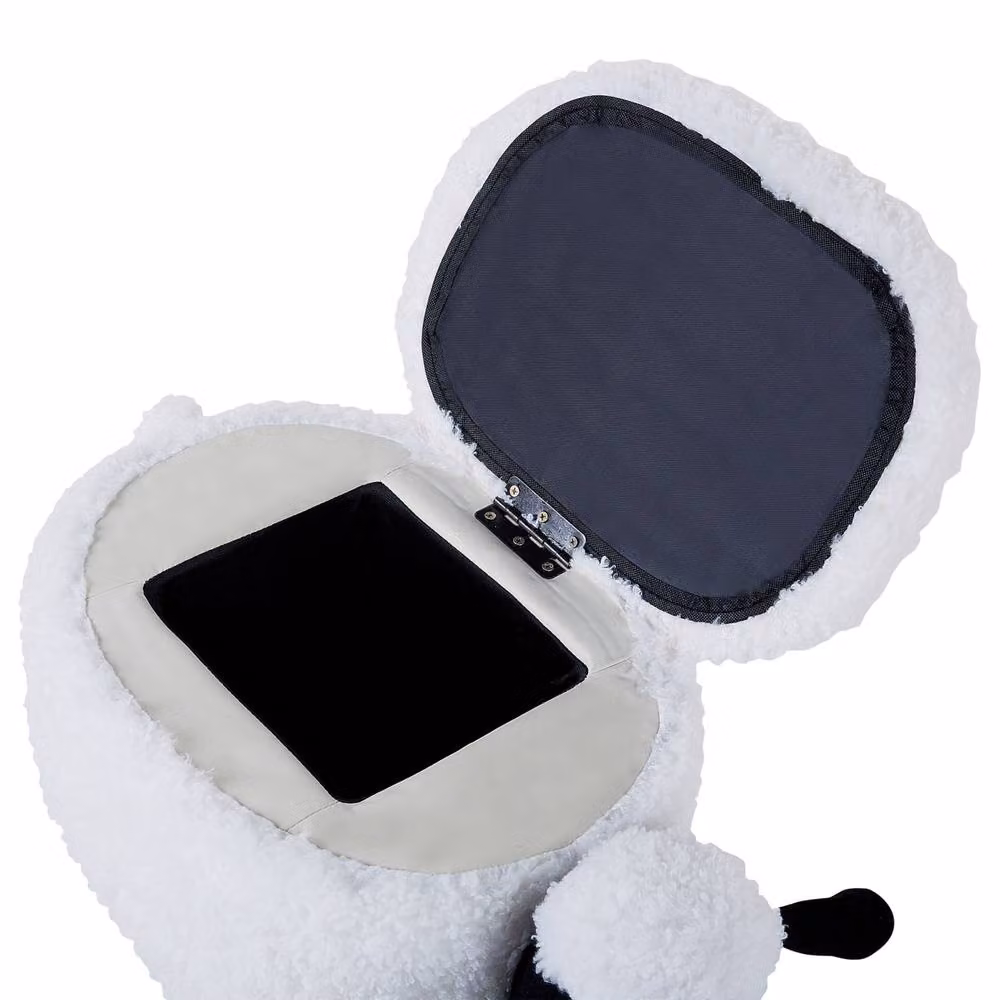 Wyld and Coco Kids Sheep Footstool with Storage in White Faux Fur with Rubberwood Legs – 5