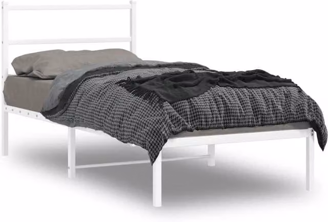 Berkfield Home Metal Bed Frame with Headboard in White, W/D/H: 90 x 190 cm